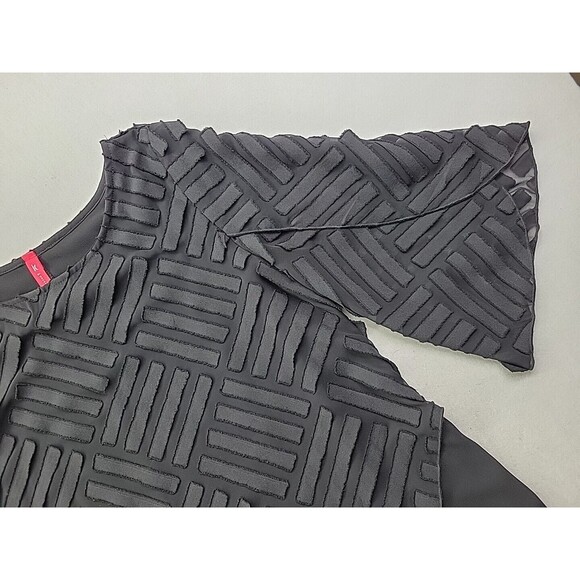 IC Connie K Black Asymmetrical Textured Chiffon Stripe Blouse Flutter Sleeve - S - Picture 6 of 10